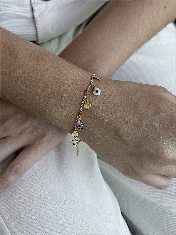Pulseira olho grego • folheado a ouro