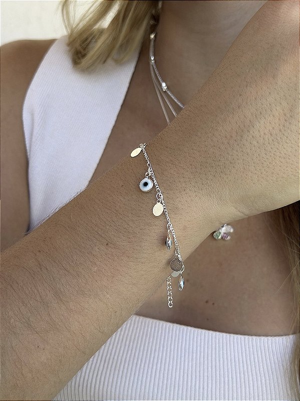 Pulseira olho grego • folheado a prata