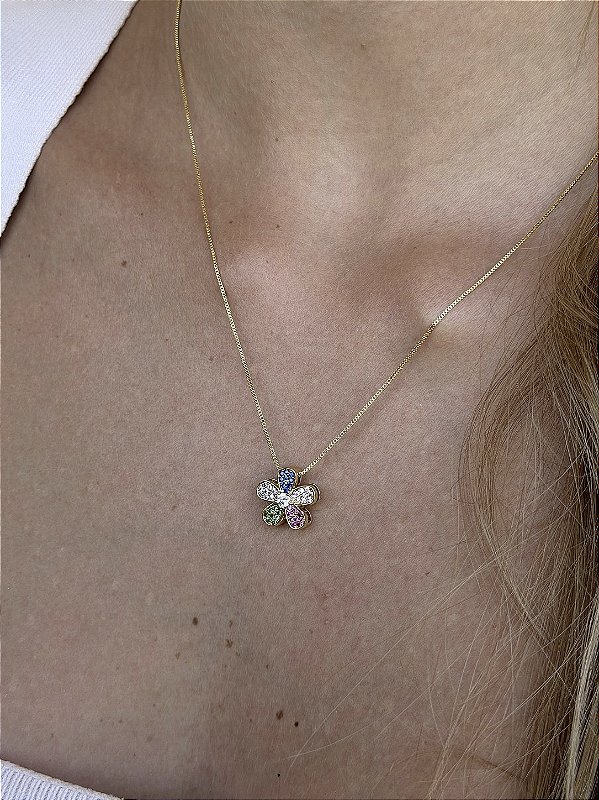 Colar flor • folheado a ouro