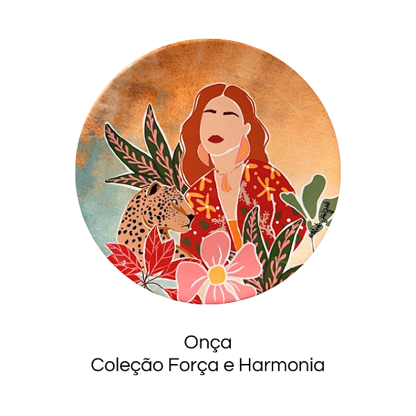 Prato de porcelana com arte  "Onça" - Coleção Força e Harmonia