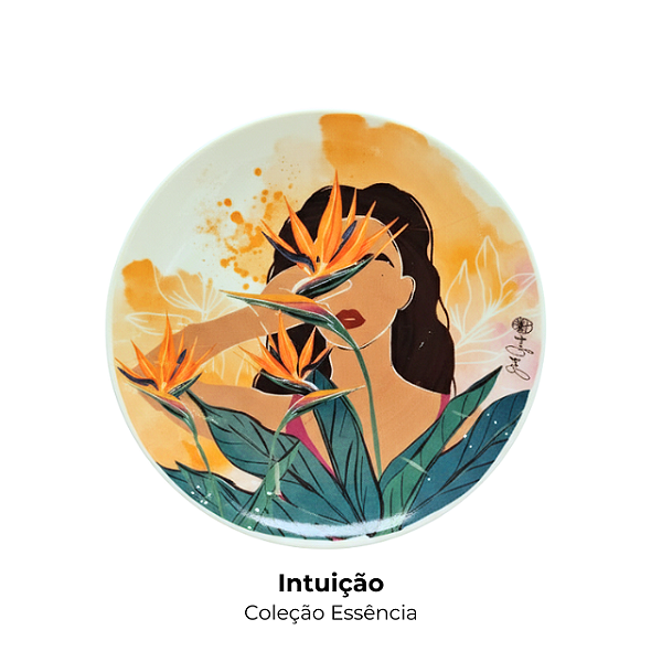 Pratos Intuição de parede em Porcelana Decorativa com ilustração - Coleção Essência
