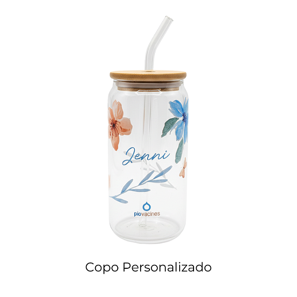 Copo de Vidro com Tampa de Bambu Personalizado – 500ml