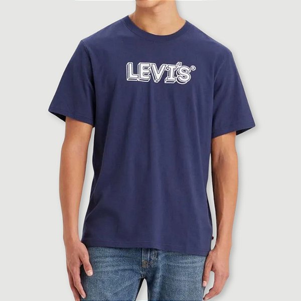 CAMISETA LEVIS MC SLIM ALGODÃO AZUL MARINHO MASCULINA