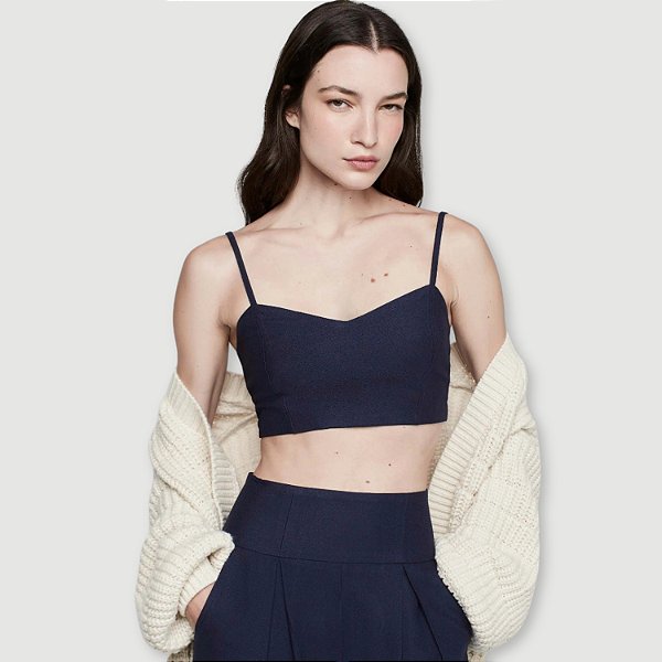 BLUSA DZARM REGATA CROPPED VISCOSE AZUL FEMININA