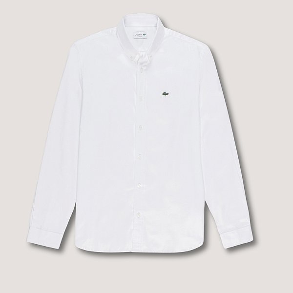 CAMISA LACOSTE MANGA LONGA BRANCO SLIM ALGODÃO MASCULINO