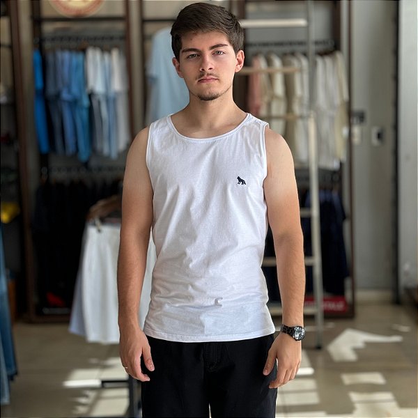 CAMISETA ACOSTAMENTO REGATA ALGODÃO LISA BRANCA MASCULINA 43909-P