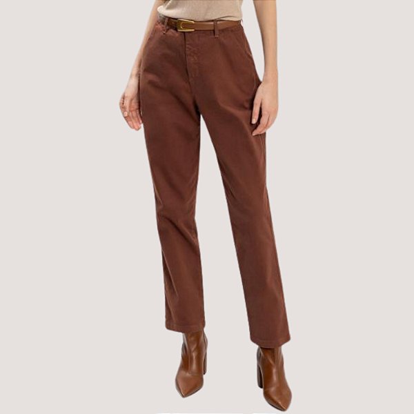CALÇA LEZ A LEZ BRIM E ELASTANO CROPPED MARROM FEMININA