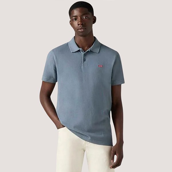 POLO LEVIS MANGA CURTA AZUL SLIM PIQUET MASCULINO