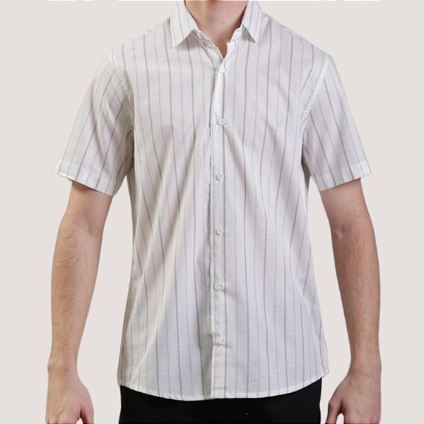 CAMISA DESERT MANGA CURTA OFFWHITE SLIM ALGODÃO LISTRADA MASCULINA