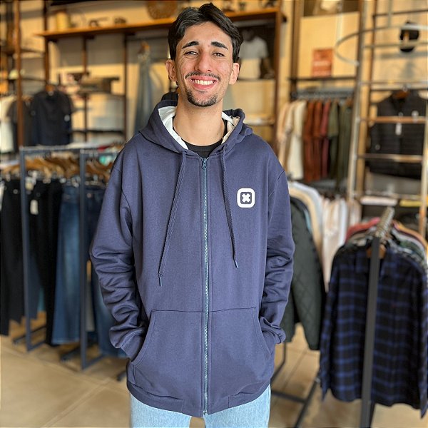 JAQUETA TXC MOLETOM  COM CAPUZ AZUL MARINHO MASCULINA