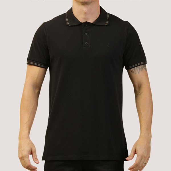 POLO DESERT MANGA CURTA PRETA COMFORT PIQUET ALGODÃO MASCULINA