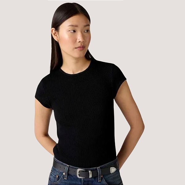 BLUSA LEVIS MANGA CURTA PRETA T-SHIRT ELASTANO FEMININA