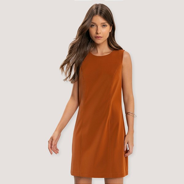 VESTIDO LEZ A LEZ REGATA CARAMELO DE VISCOSE CURTO FEMININO