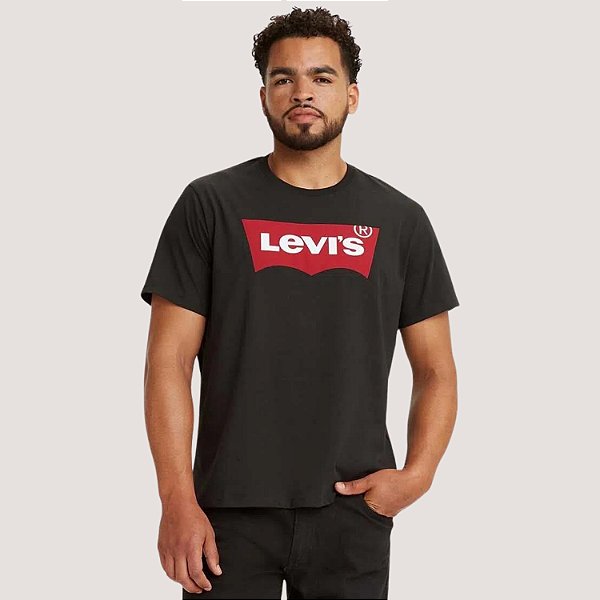 CAMISETA LEVIS MANGA CURTA PRETO SLIM COM LOGO MASCULINA