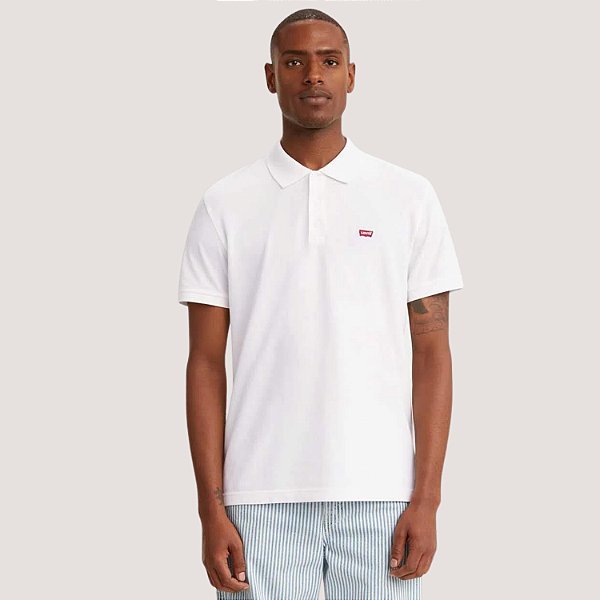 POLO LEVIS MANGA CURTA BRANCO SLIM PIQUET LISA  MASCULINO