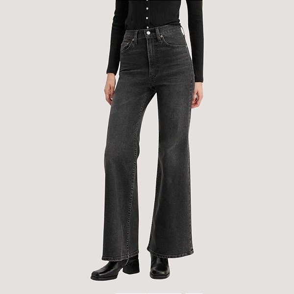 CALÇA LEVIS RIBCAGE JEANS ELASTANO PRETO FEMININA
