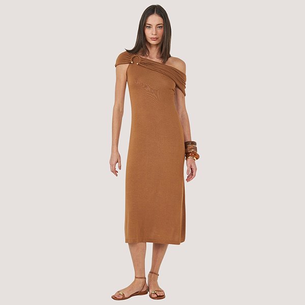 VESTIDO MIDI COLCCI NULA MANGA MARROM FEMININO