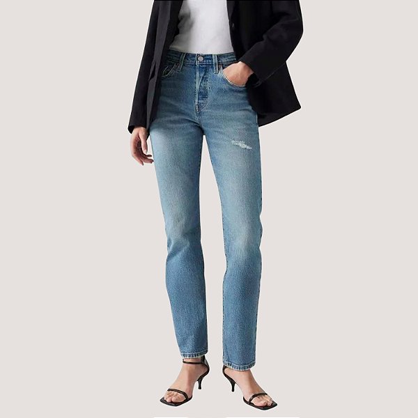 CALÇA LEVIS 501 JEANS MEDIO BRUTO RASGADO FEMININA