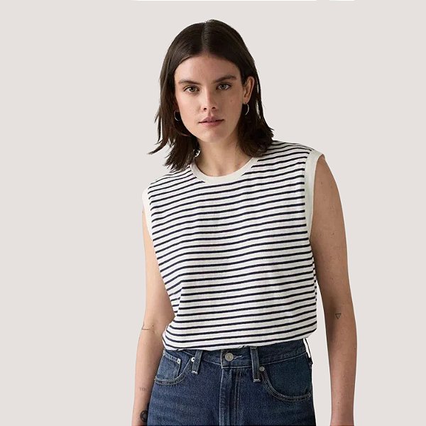 BLUSA LEVIS REGATA ALGODÃO LISTRADA FEMININA