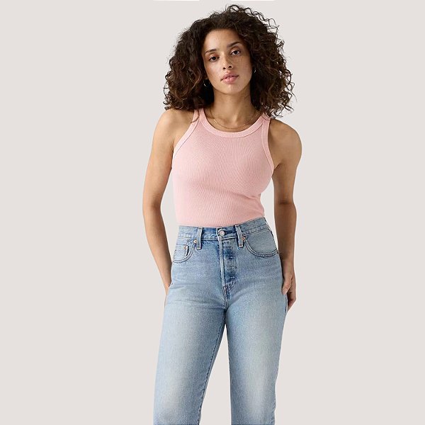 BLUSA LEVIS REGATA ALGODÃO LISA ROSA FEMININA