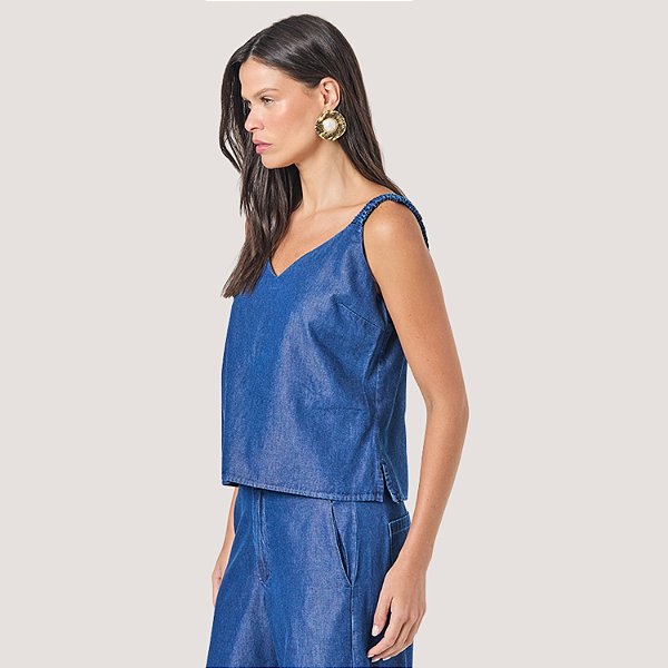 BLUSA SLY REGATA ALGODÃO LIOCEL AZUL JEANS FEMININA