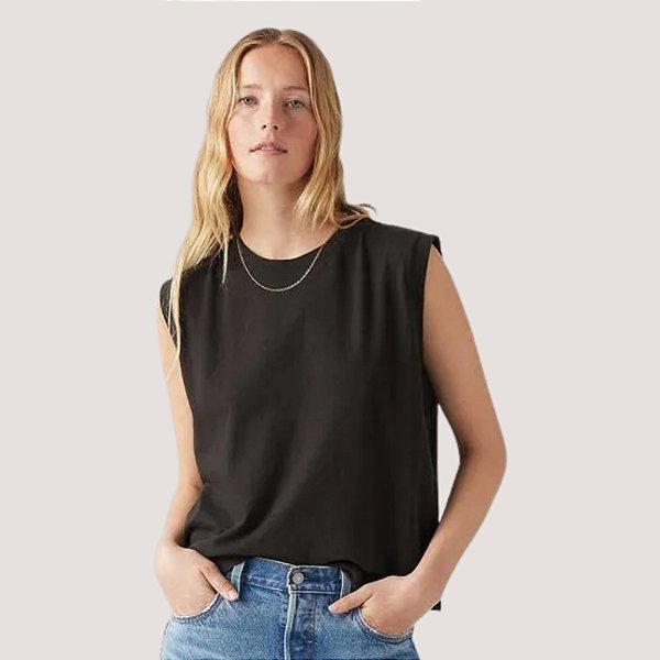 BLUSA LEVIS REGATA ALGODÃO LISA PRETA FEMININA