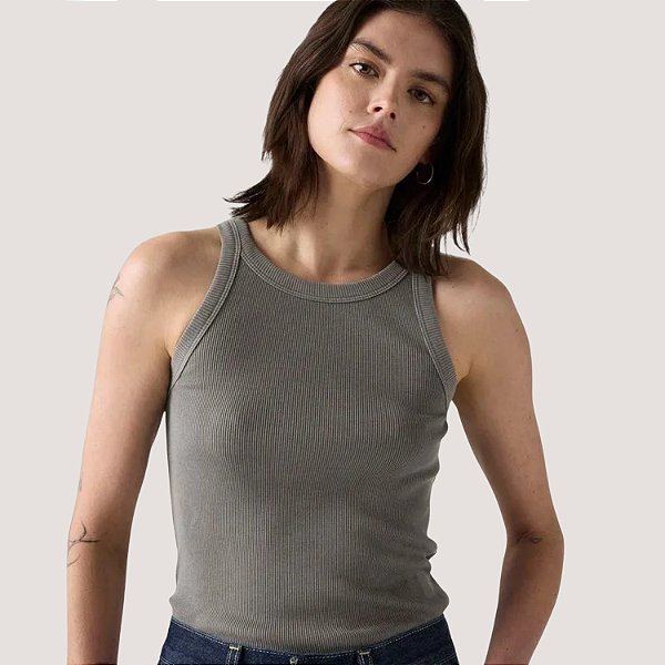 BLUSA LEVIS REGATA ALGODÃO LISA CINZA FEMININA