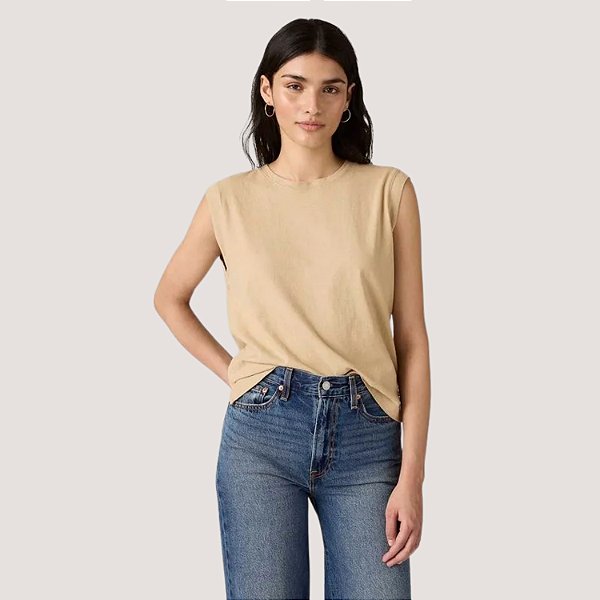 BLUSA LEVIS REGATA ALGODÃO LISA BEGE FEMININA