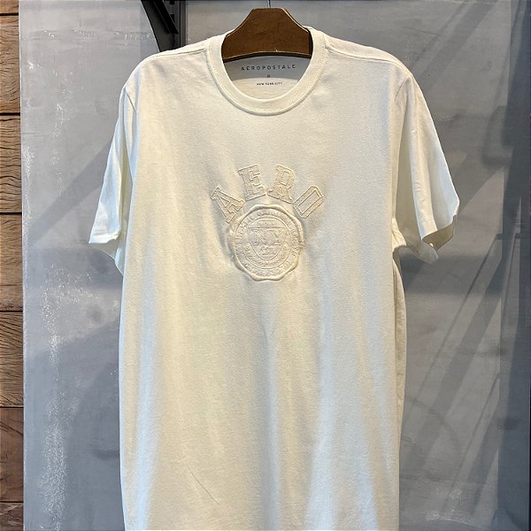 CAMISETA AEROPOSTALE MC COMFORT ALGODÃO OFF WHITE MASCULINA