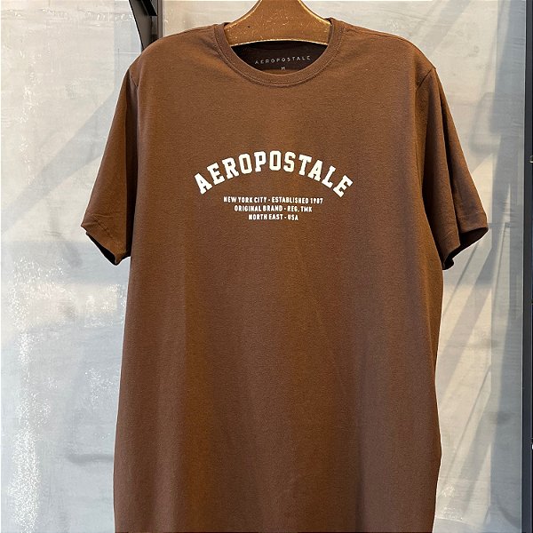 CAMISETA AEROPOSTALE MC COMFORT ALGODÃO SILKADA MARROM MASCULINA