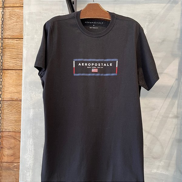 CAMISETA AEROPOSTALE MC COMFORT ALGODÃO AZUL MARINHO MASCULINA