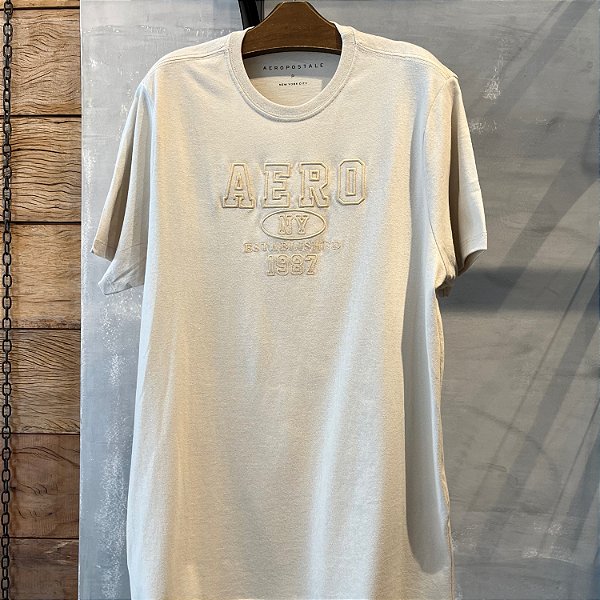 CAMISETA AEROPOSTALE MC COMFORT ALGODÃO AREIA MASCULINA