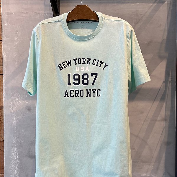 CAMISETA AEROPOSTALE MC COMFORT ALGODÃO AZUL CLARO MASCULINA