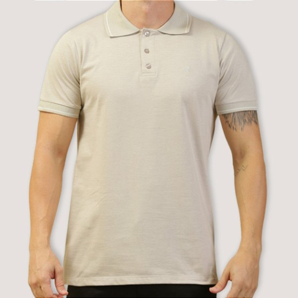 POLO DESERT MC COMFORT PIQUET ALGODAO BEGE MASCULINO