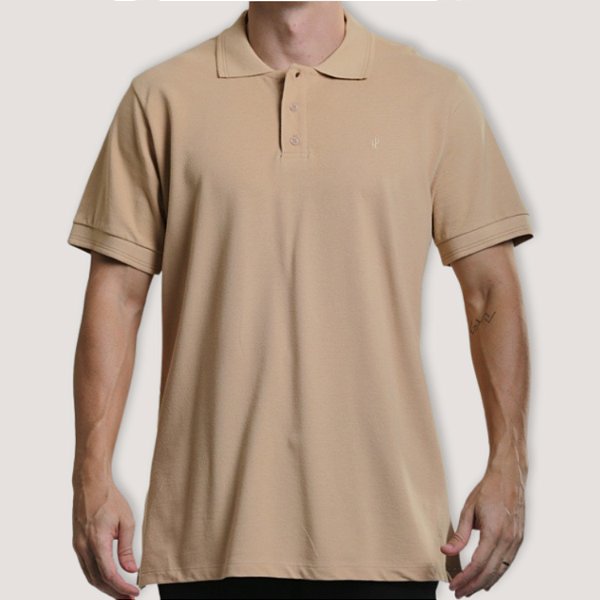 POLO DESERT MC COMFORT PIQUET ALGODAO BEGE MASCULINA
