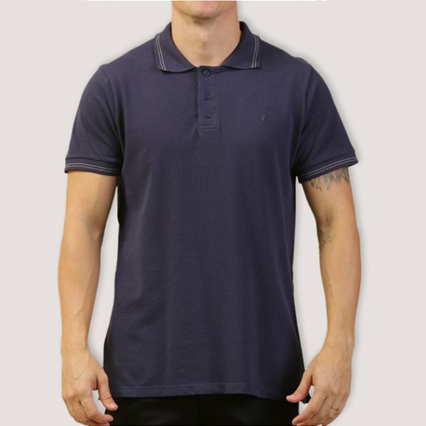 POLO DESERT MC COMFORT PIQUET ALGODAO AZUL MARINHO MASCULINO
