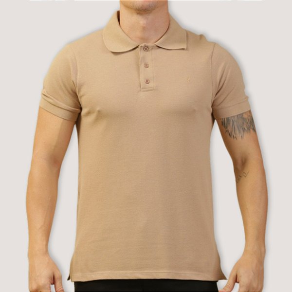 POLO DESERT MC COMFORT PIQUET ALGODAO BEGE MASCULINA