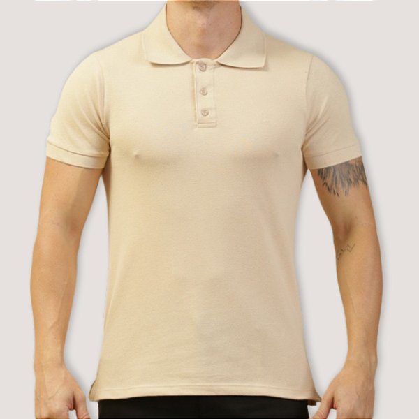 POLO DESERT MC COMFORT PIQUET ALGODAO BEGE MASCULINA