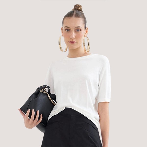 BLUSA COLCCI MC TRICO OFF WHITE FEMININA