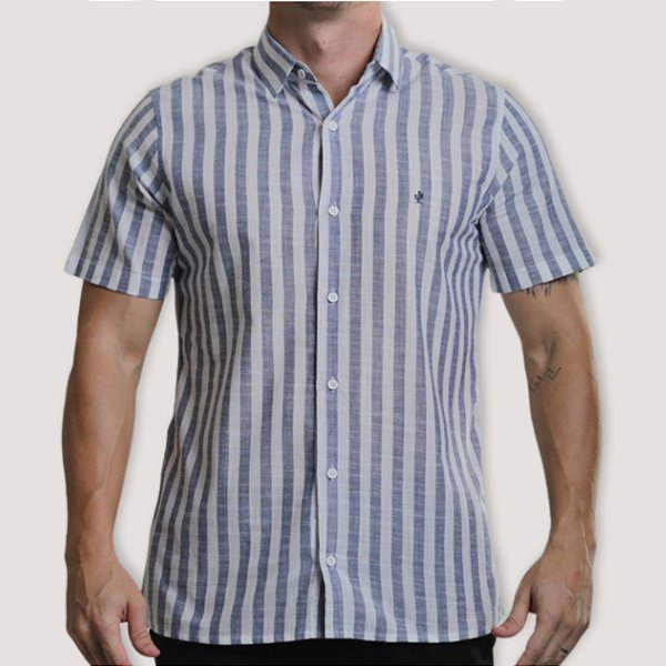 CAMISA DESERT MC SLIM ALGODÃO LISTRADO AZUL MASCULINO