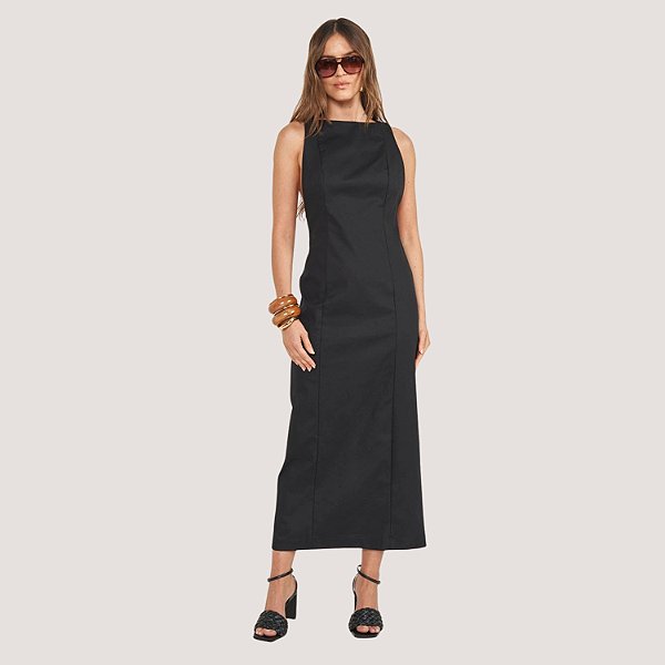 VESTIDO COLCCI REGATA VISCOLINHO PRETO FEMININO