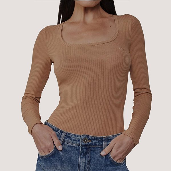 BLUSA COLCCI MANGA LONGA CANELADA BEGE FEMININO ADULTO