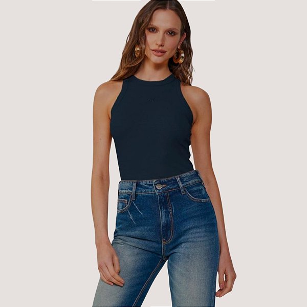 BLUSA COLCCI REGATA CANELADA PRETO FEMININO ADULTO