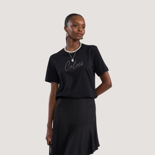 BLUSA COLCCI MANGA CURTA T-SHIRT ALGODÃO PRETO FEMININ ADULTO