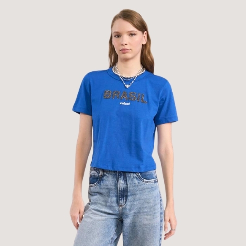 BLUSA COLCCI MANGA CURTA T-SHIRT AZUL ROYAL FEMININO ADULTO