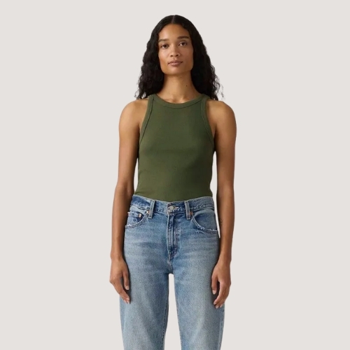 BLUSA LEVIS REGATA ALGODÃO LISA VERDE MILITAR FEMININO ADULTO
