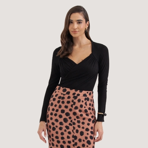 BLUSA MAMÕ MANGA LONGA BODY VISCOSE PRETO FEMININO ADULTO