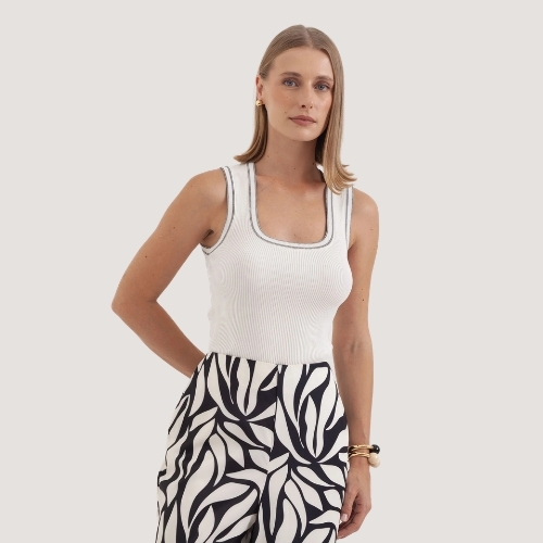 BLUSA MAMÕ REGATA TRICÔ BRANCO FEMININO ADULTO