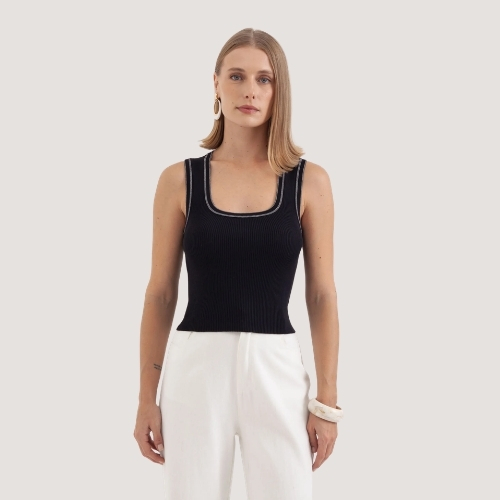 BLUSA MAMÕ REGATA TRICÔ PRETO FEMININO ADULTO