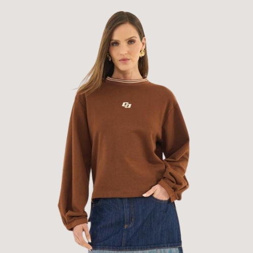 BLUSAO COLCCI MOLETOM CARECA MARROM FEMININO ADULTO